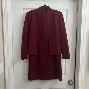 Womens Vintage Maroon Business Workwear Dress with Matching Jacket